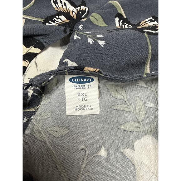 Old Navy Women’s Plus Size XXL Shift Dress Gray Floral 3/4 Ruffle Sleeve Cottage - Picture 4 of 6